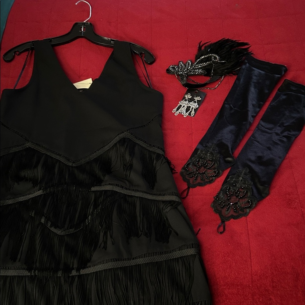 4 items Black Fringe Flapper Dress  1920s